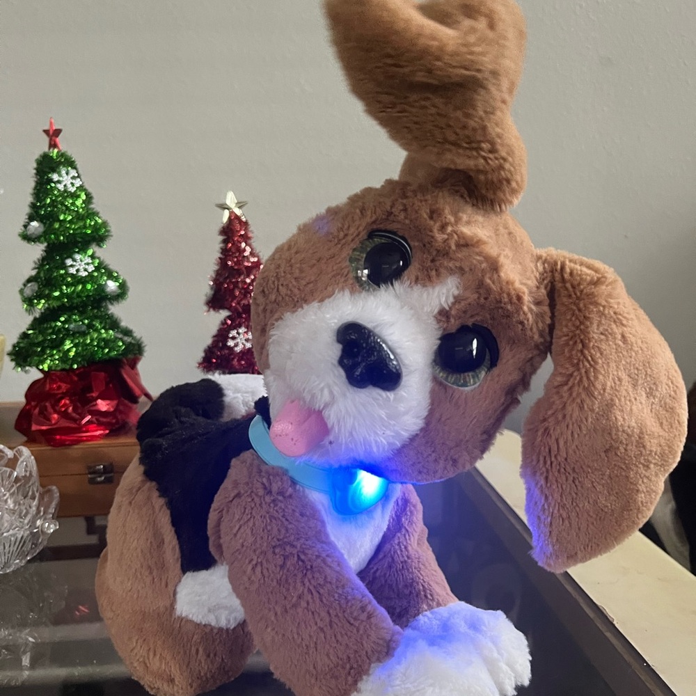 Interactive Brown and White Plush Dog Toy